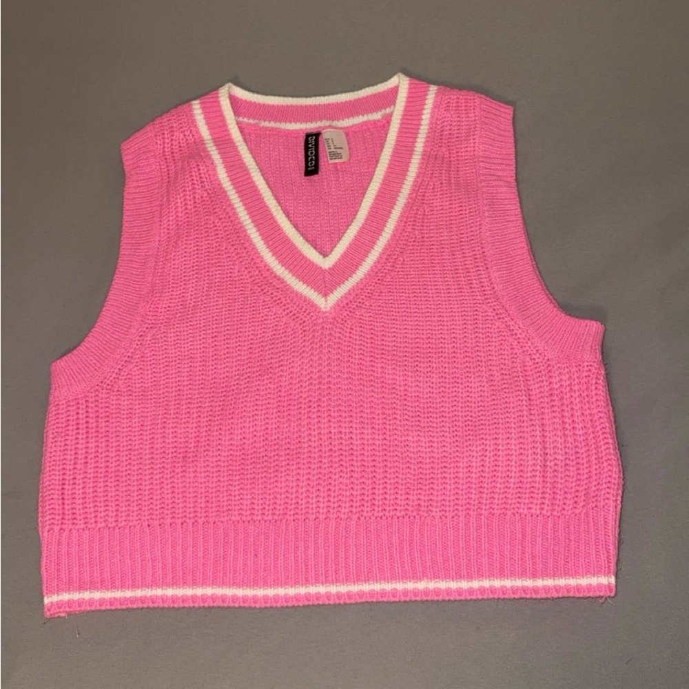 H&M Pink and White V-Neck Barbie Vest